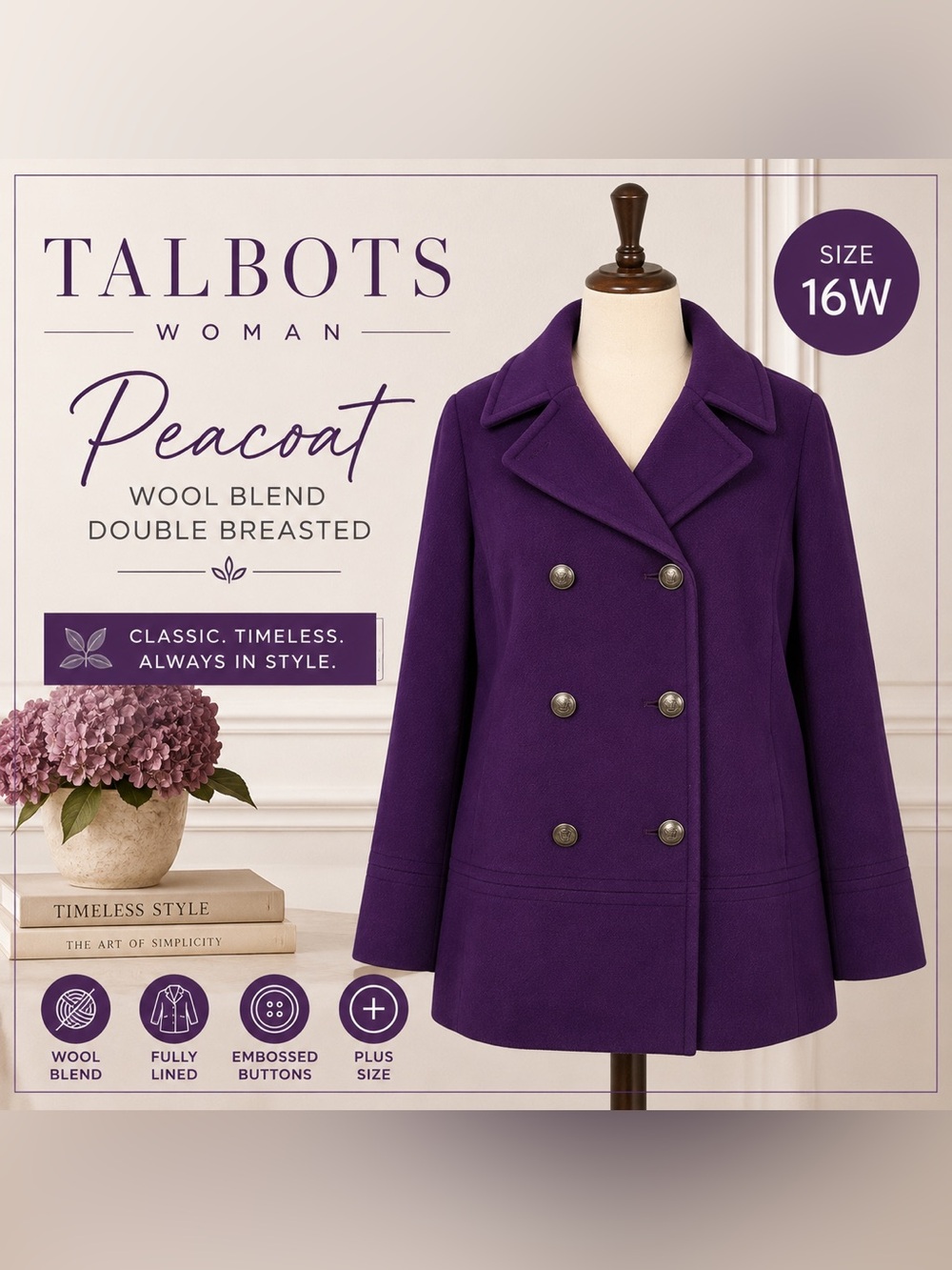 Talbots Deep Purple Double-Breasted Peacoat
